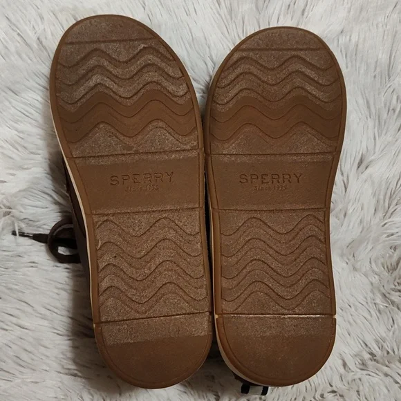 Sperry Boys Cruise Mid Top Siders Sneakers Brown Faux Leather Lace Up Shoes 3.5 - Picture 8 of 11